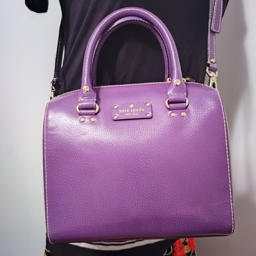 KATE SPADE Purple Satchel with removable strap polkadot lining - Picture 5 of 7